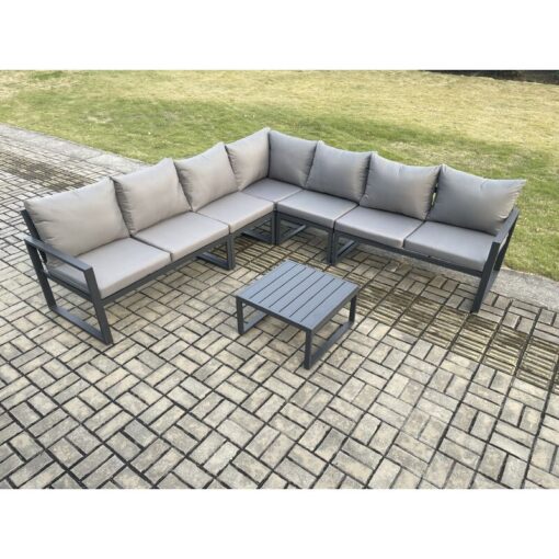 Fimous - Outdoor Garden Furniture Patio Lounge Corner Sofa Aluminium Set with Square Coffee Table Dark Grey