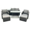 Fimous - Outdoor Garden Furniture Set Rattan Sofa Dining Table Set with Reclining Chair 2 Big Footstool Side Table Dark Grey Mixed