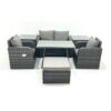 Fimous Outdoor Garden Furniture Set Rattan Sofa Dining Table Set with Reclining Chair 2 Side Tables Big Footstool Dark Grey Mixed