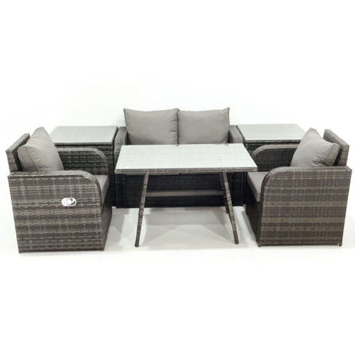 Fimous - Outdoor Garden Furniture Set Rattan Sofa Dining Table Set with Reclining Chair 2 Side Tables Dark Grey Mixed