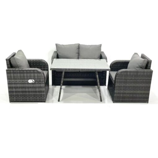 Fimous - Outdoor Garden Furniture Set Rattan Sofa Dining Table Set with Reclining Chair Dark Grey Mixed