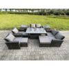 Fimous Outdoor Garden Furniture Sets 10 Pieces Wicker Rattan Furniture Sofa Dining Table Set with 3 Footstools 2 Side Tables Dark Grey Mixed