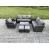 Fimous Outdoor Garden Furniture Sets 6 Pieces Wicker Rattan Furniture Sofa Sets with Rectangular Coffee Table Loveseat Sofa 2 Small Footstools