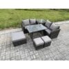 Fimous Outdoor Garden Furniture Sets 7 Pieces Rattan Furniture Manual Wicker Patio Sofa Patio Conversation Set with 2 Big Footstool Side Table Dark