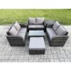 Fimous Outdoor Garden Furniture Sets 7 Seater Wicker Rattan Furniture Sofa Sets with Rectangular Coffee Table Love Sofa Big Footstool Side Table Dark