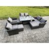 Fimous Outdoor Garden Furniture Sets 8 Pieces Wicker Rattan Furniture Sofa Dining Table Set with 3 Footstools Dark Grey Mixed