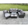 Fimous Outdoor Garden Furniture Sets 8 Pieces Wicker Rattan Furniture Sofa Sets with Rectangular Coffee Table Loveseat Sofa 3 Footstools Side Table