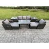 Fimous Outdoor Garden Furniture Sets 8 Pieces Wicker Rattan Furniture Sofa Sets with Rectangular Dining Table 2 Big Footstool 2 Side Tables