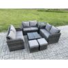 Fimous Outdoor Garden Furniture Sets 8 Seater Wicker Rattan Furniture Sofa Sets with Square Coffee Table Love seat Sofa 2 Small Footstools Side Table