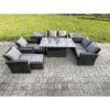 Fimous Outdoor Garden Furniture Sets 9 Pieces Wicker Rattan Furniture Sofa Dining Table Set with 2 Small Footstools 2 Side Tables Dark Grey Mixed