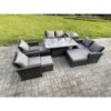 Fimous Outdoor Garden Furniture Sets 9 Pieces Wicker Rattan Furniture Sofa Dining Table Set with 3 Footstools Side Table Dark Grey Mixed