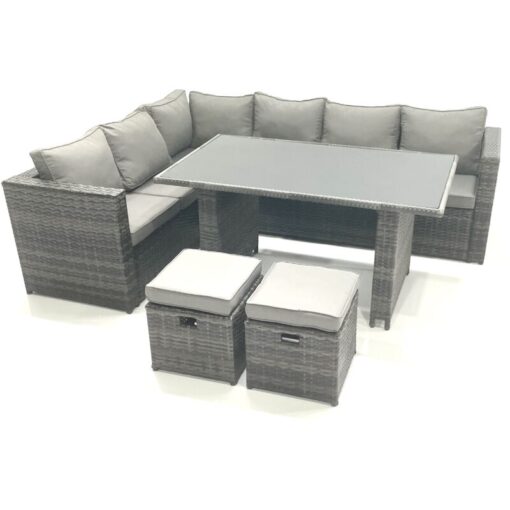 Fimous - Outdoor Lounge Rattan Corner Sofa Set Garden Furniture with Small FootStools 6 Seater