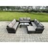 Fimous - Outdoor Lounge Sofa Set 10 Seater Rattan Garden Furniture Set with Rectangular Coffee Table Big Footstool 3 Seater Sofa Dark Grey Mixed