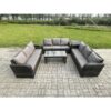 Fimous - Outdoor Lounge Sofa Set Rattan Garden Furniture Set with Rectangular Coffee Table Side Table 3 Seater Sofa Dark Grey Mixed