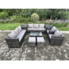 Fimous Outdoor Lounge Sofa Set Wicker PE Rattan Garden Furniture Set with 2 Armchairs Oblong Coffee Table 2 Side Tables 2 Small Footstools Dark Grey