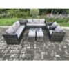 Fimous Outdoor Lounge Sofa Set Wicker PE Rattan Garden Furniture Set with 2 Armchairs Oblong Coffee Table Side Table 2 Small Footstools Dark Grey