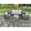 Fimous Outdoor Lounge Sofa Set Wicker PE Rattan Garden Furniture Set with 2 Armchairs Side Table Square Coffee Table Dark Grey Mixed