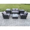 Fimous Outdoor Lounge Sofa Set Wicker PE Rattan Garden Furniture Set with Armchair Square Coffee Table Double Seat Sofa 2 Side Tables Dark Grey Mixed