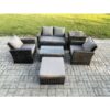 Fimous Outdoor Lounge Sofa Set Wicker PE Rattan Garden Furniture Set with Rectangular Coffee Table Double Seat Sofa Big Footstool Side Table Dark