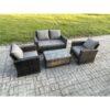 Fimous Outdoor Lounge Sofa Set Wicker PE Rattan Garden Furniture Set with Rectangular Coffee Table Double Seat Sofa Dark Grey Mixed