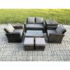 Fimous Outdoor Lounge Sofa Set Wicker PE Rattan Garden Furniture Set with Rectangular Coffee Table Double Seat Sofa Side Table 2 Small Footstools