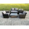 Fimous Outdoor Lounge Sofa Set Wicker PE Rattan Garden Furniture Set with Rectangular Coffee Table Double Seat Sofa Side Table Dark Grey Mixed