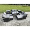 Fimous Outdoor Lounge Sofa Set Wicker PE Rattan Garden Furniture Set with Rectangular Dining Table 2 Seat Sofa 3 Footstools 2 Side Tables Dark Grey