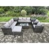 Fimous - Outdoor Lounge Sofa Set Wicker pe Rattan Garden Furniture Set with 2 Armchairs Oblong Coffee Table 2 Side Tables Big Footstool Dark Grey