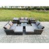 Fimous - Outdoor Lounge Sofa Set Wicker pe Rattan Garden Furniture Set with Square Coffee Table Double Seat Sofa 2 Big Footstool 2 Side Tables Dark