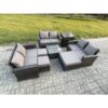 Fimous - Outdoor Lounge Sofa Set Wicker pe Rattan Garden Furniture Set with Square Coffee Table Double Seat Sofa 3 Footstools Side Table Dark Grey