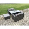 Fimous Outdoor Rattan Furniture Garden Dining Set Height Adjustable Rising lifting Table Love Sofa Set With 2 Big Footstool Dark Grey Mixed