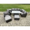 Fimous - Outdoor Rattan Furniture Garden Dining Set Patio Height Adjustable Rising lifting Table Reclining Chair Sofa With 2 Side Tables 2 Big