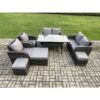 Fimous Outdoor Rattan Garden Furniture 8 piece Grey Patio Furniture Set 9 Seater Lounge Sofa Set with Rectangular Table Reclining Chairs 3 Stools