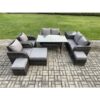 Fimous Outdoor Rattan Garden Furniture 9 piece Grey Patio Furniture Set 9 Seater Lounge Sofa Set with Rectangular Table Reclining Chairs 3 Stools