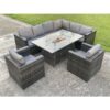 Fimous - Outdoor Rattan Garden Furniture Corner Sofa Burner Gas Fire Pit Table Sets Gas Heater Lounge Chairs Dark Grey 8 Seater