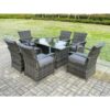 Fimous Outdoor Rattan Garden Furniture Dining Set Table And Chair Set Wicker Patio 6 Chairs Plus Black Tempered Glass Rectangular Table