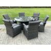 Fimous - Outdoor Rattan Garden Furniture Dining Set Table And Chair Set Wicker Patio 6 Chairs Plus Round Clear Tempered Glass Table