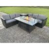 Fimous Outdoor Rattan Garden Furniture Gas Fire Pit Dining Table Sets Gas Heater Side table Dark Mixed Grey 6 Seater