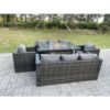 Fimous - Outdoor Rattan Garden Furniture Gas Fire Pit Table Sets Gas Heater Lounge Chairs Dark Grey 8 Seater