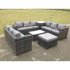 Fimous - Outdoor Rattan Garden Furniture Lounge Sofa Set With Oblong Coffee Table And Side Tall High Table With Big Footstool