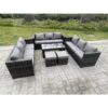 Fimous Outdoor Rattan Garden Furniture Lounge Sofa Set With Oblong Rectagular Coffee Table 2 Stools