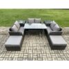 Fimous - Outdoor Rattan Garden Furniture Lounge Sofa Set With Oblong Rectangular Dining Table 2 Big Footstool 2 Side Tables