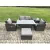 Fimous - Outdoor Rattan Garden Furniture Lounge Sofa Set With Oblong Rectangular Dining Table 2 pc Reclining Chair Side Table Big Footstool