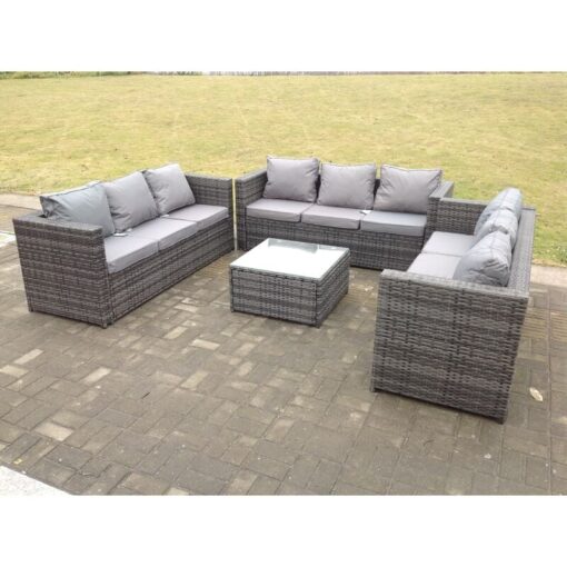 Fimous - Outdoor Rattan Garden Furniture Lounge Sofa Set With Square Coffee Table