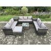 Fimous Outdoor Rattan Garden Furniture Set 10 Seater Patio Lounge Sofa Set with Side Table Square Coffee Table Big Footstool Dark Grey Mixed