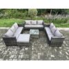 Fimous Outdoor Rattan Garden Furniture Set 10 Seater Patio Lounge Sofa Set with Square Coffee Table Big Footstool Dark Grey Mixed