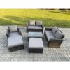 Fimous Outdoor Rattan Garden Furniture Set 7 Seater Patio Lounge Sofa Set with Coffee Table 2 Big Footstool Dark Grey Mixed