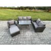 Fimous Outdoor Rattan Garden Furniture Set 7 Seater Patio Lounge Sofa Set with Dining Table Big Footstool Dark Grey Mixed