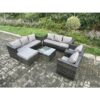 Fimous - Outdoor Rattan Garden Furniture Set 9 Seater Patio Lounge Sofa Set with Armchair Square Coffee Table Big Footstool Dark Grey Mixed