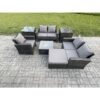 Fimous - Outdoor Rattan Garden Furniture Set Conservatory Patio Sofa Coffee Table Set with Chair 2 Side Tables Big Footstool Dark Grey Mixed